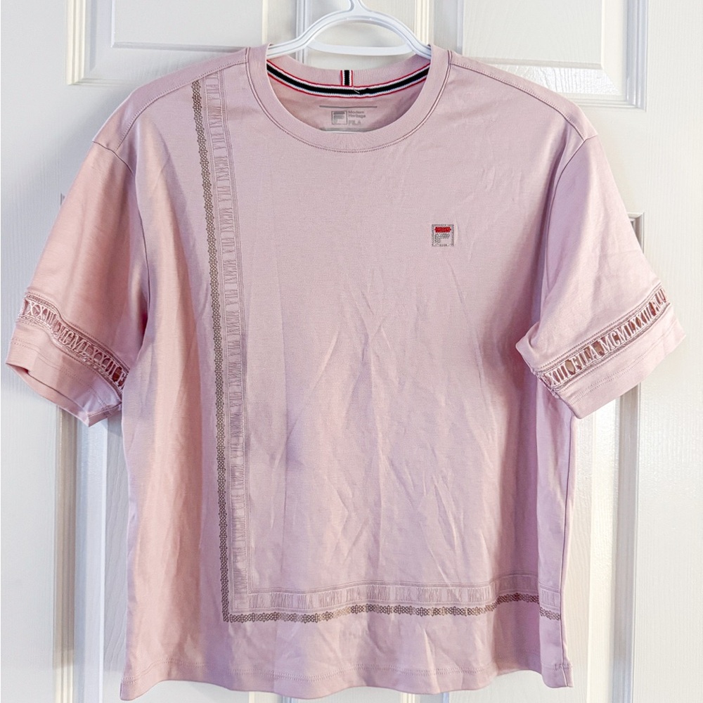 Fila Modern Heritage Pink Cotton Tee M NWOT Tenniscore Sporty Chic